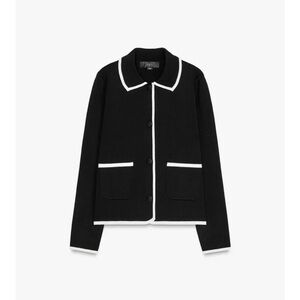 CONTRAST PIPING KNIT CARDIGAN 
Black Jacket with White Trim. Size XL